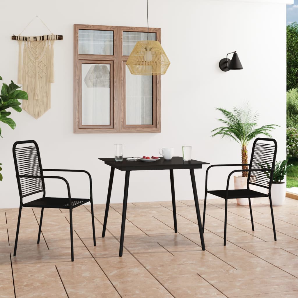 vidaXL 3-Piece Garden Dining Set Cotton Rope and Steel Black