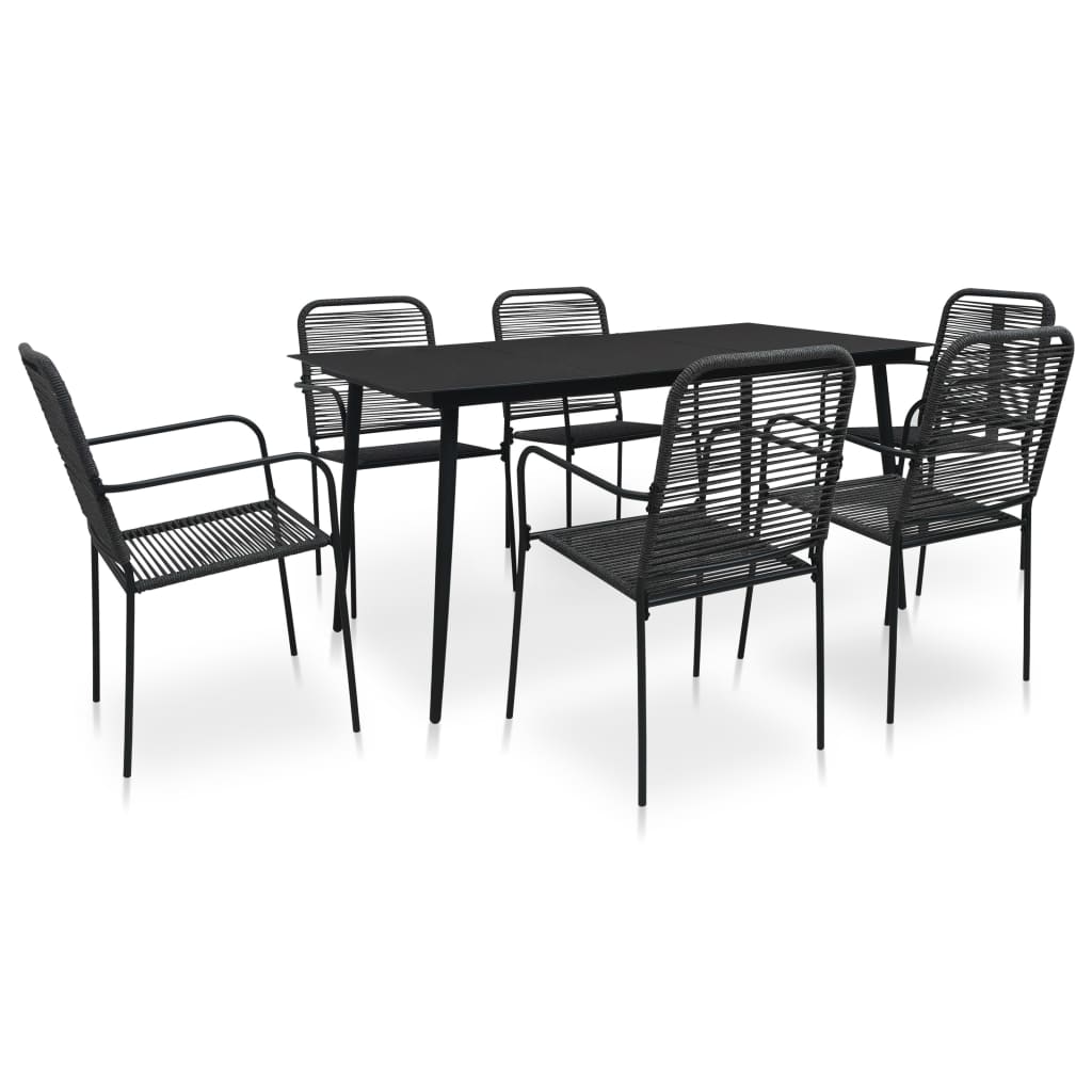 vidaXL 7-Piece Outdoor Dining Set Cotton Rope and Steel Black