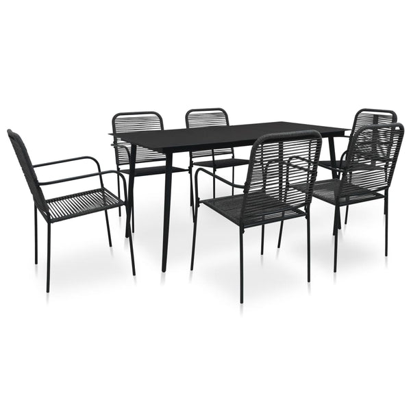 vidaXL 7-Piece Outdoor Dining Set Cotton Rope and Steel Black