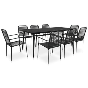vidaXL 9-piece Garden Dining Set Cotton Rope and Steel Black