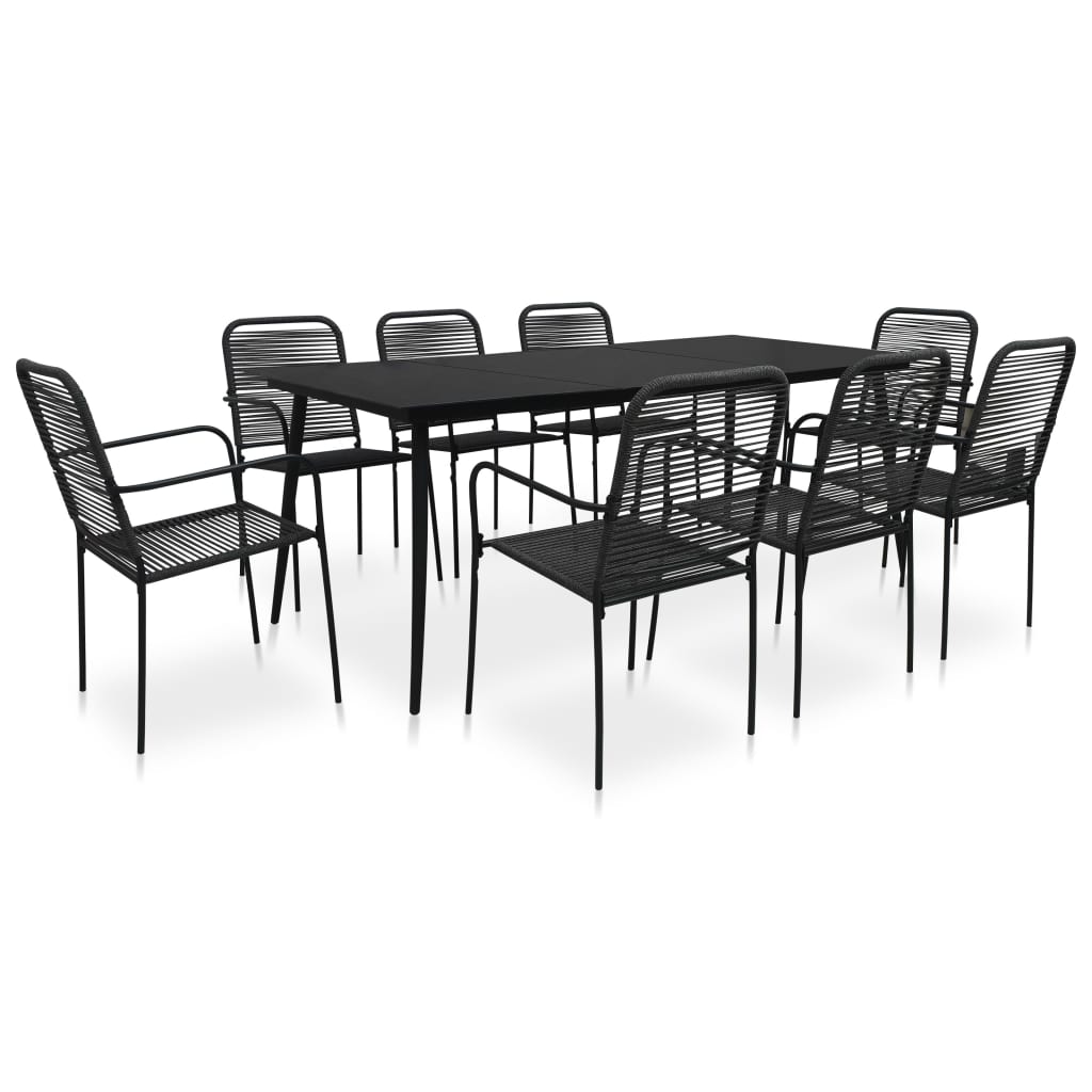 vidaXL 9-piece Garden Dining Set Cotton Rope and Steel Black