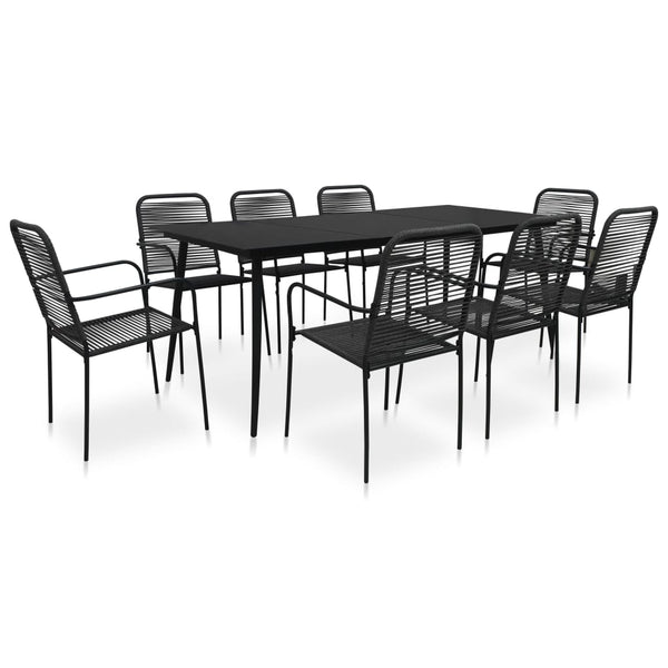 vidaXL 9-piece Garden Dining Set Cotton Rope and Steel Black