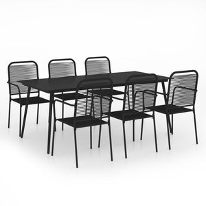 vidaXL 7-Piece Outdoor Dining Set Cotton Rope and Steel Black