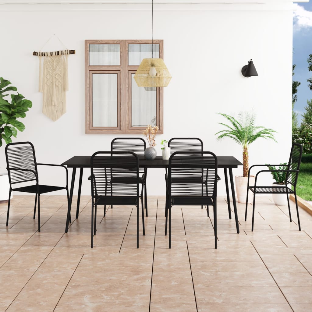 vidaXL 7-Piece Outdoor Dining Set Cotton Rope and Steel Black