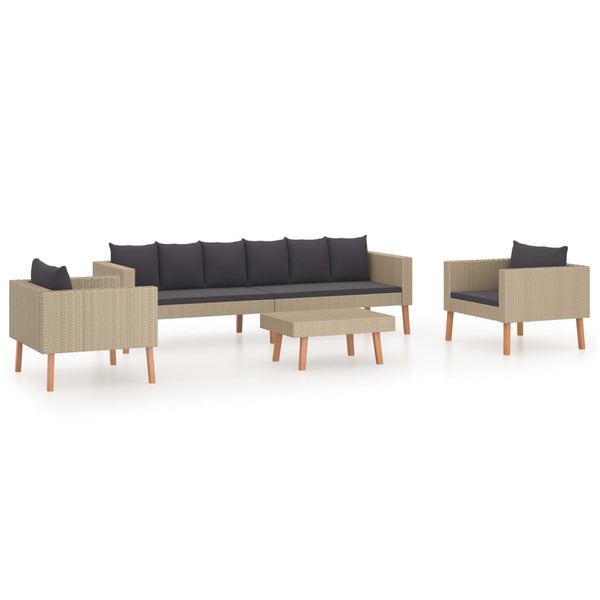 vidaXL 4-Piece Garden Lounge Set with Cushions Poly Rattan Beige