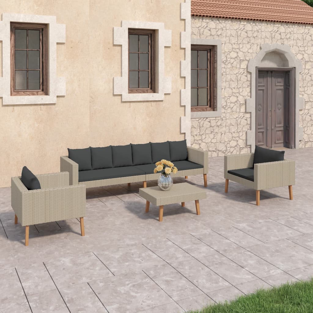 vidaXL 4-Piece Garden Lounge Set with Cushions Poly Rattan Beige