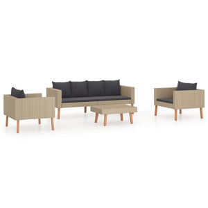 vidaXL 4-Piece Garden Lounge Set with Cushions Poly Rattan Beige