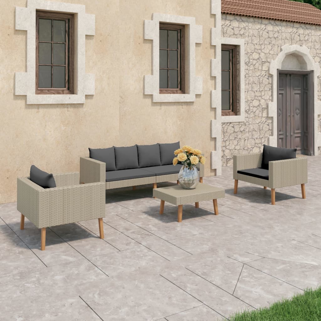vidaXL 4-Piece Garden Lounge Set with Cushions Poly Rattan Beige