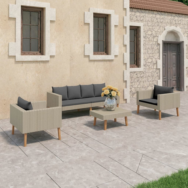 vidaXL 4-Piece Garden Lounge Set with Cushions Poly Rattan Beige