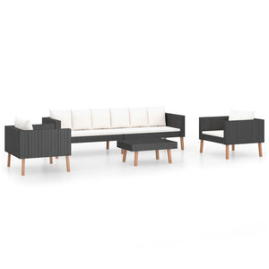 vidaXL 4-piece Garden Lounge Set with Cushions Poly Rattan Black