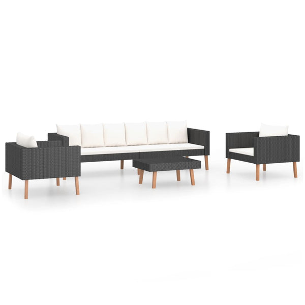 vidaXL 4-piece Garden Lounge Set with Cushions Poly Rattan Black
