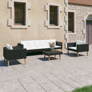 vidaXL 4-piece Garden Lounge Set with Cushions Poly Rattan Black