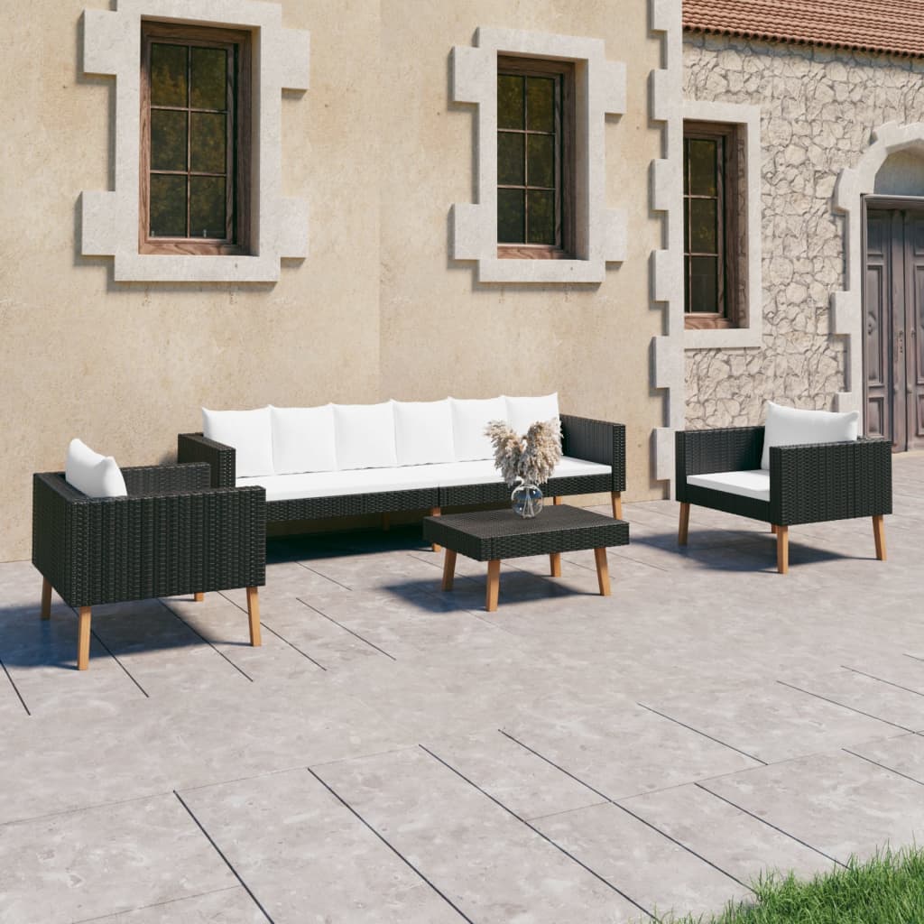 vidaXL 4-piece Garden Lounge Set with Cushions Poly Rattan Black