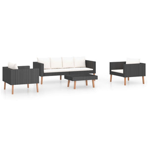 vidaXL 4-piece Garden Lounge Set with Cushions Poly Rattan Black