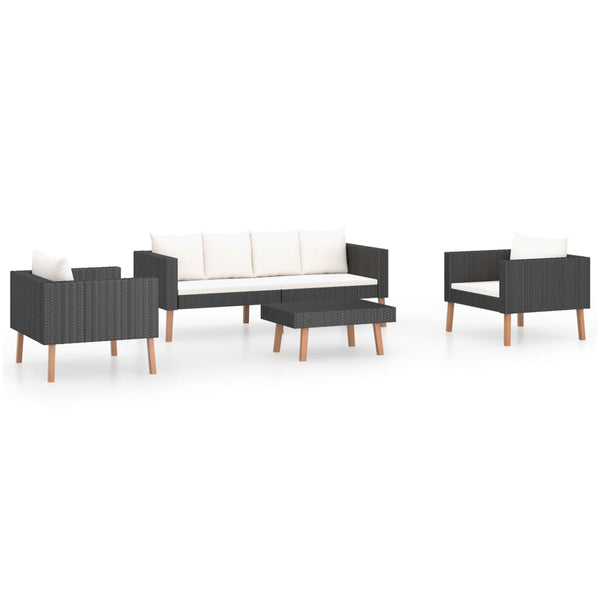 vidaXL 4-piece Garden Lounge Set with Cushions Poly Rattan Black