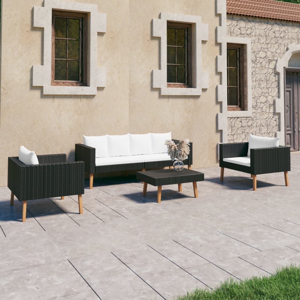 vidaXL 4-piece Garden Lounge Set with Cushions Poly Rattan Black