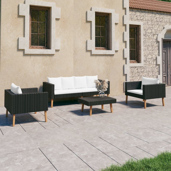 vidaXL 4-piece Garden Lounge Set with Cushions Poly Rattan Black