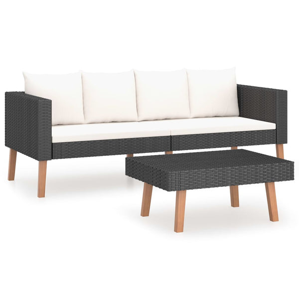 vidaXL 2-Piece Garden Lounge Set with Cushions Poly Rattan Black