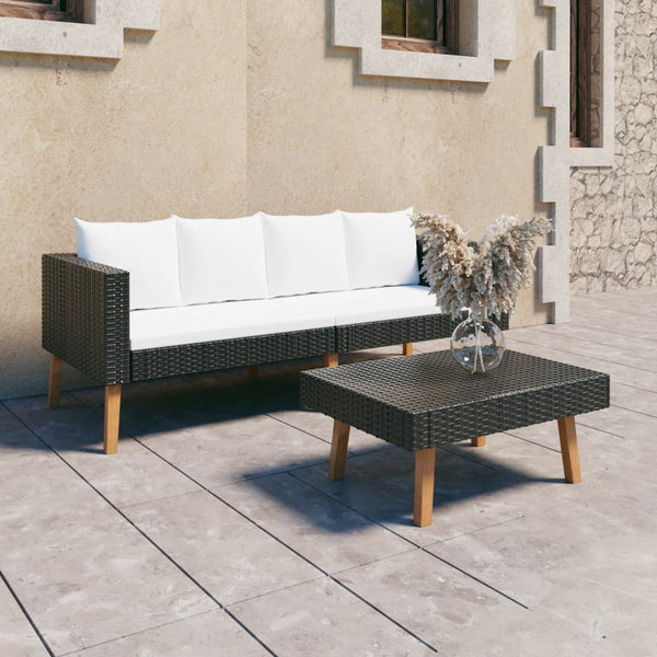vidaXL 2-Piece Garden Lounge Set with Cushions Poly Rattan Black