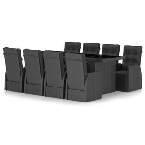 vidaXL 9-piece Garden Dining Set with Cushions Poly Rattan Black