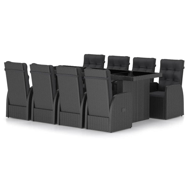 vidaXL 9-piece Garden Dining Set with Cushions Poly Rattan Black