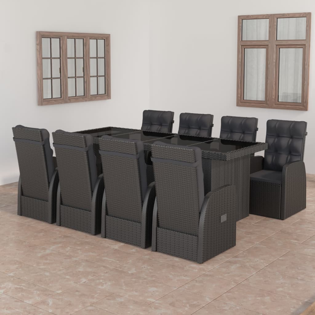 vidaXL 9-piece Garden Dining Set with Cushions Poly Rattan Black