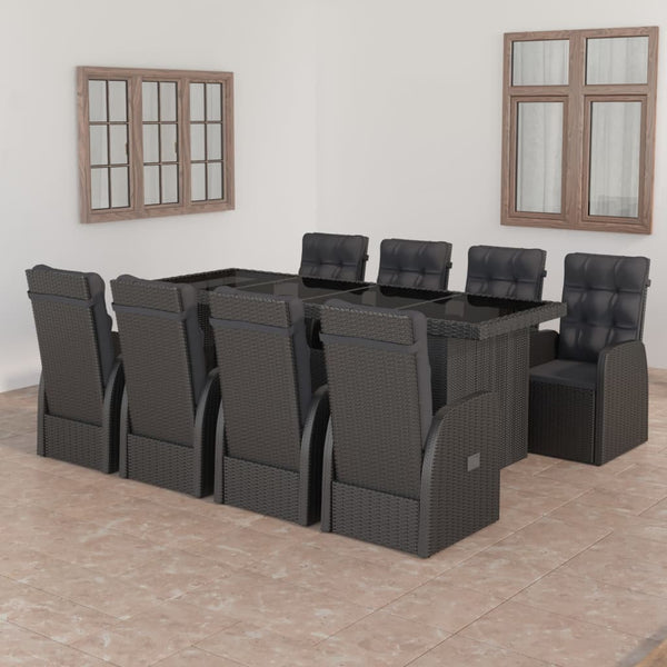 vidaXL 9-piece Garden Dining Set with Cushions Poly Rattan Black