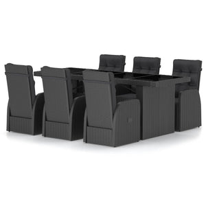 vidaXL 7-Piece Garden Dining Set with Cushions Poly Rattan Black