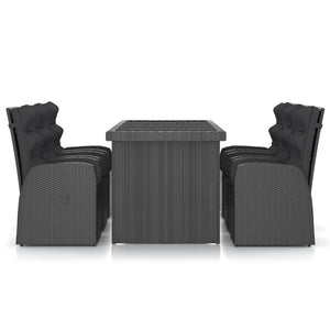 vidaXL 7-Piece Garden Dining Set with Cushions Poly Rattan Black