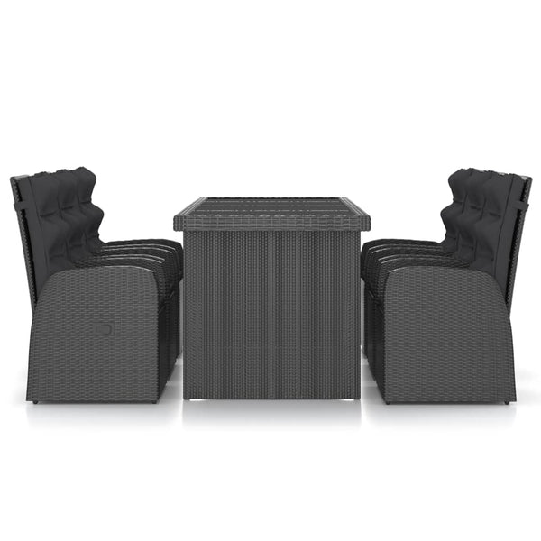 vidaXL 7-Piece Garden Dining Set with Cushions Poly Rattan Black