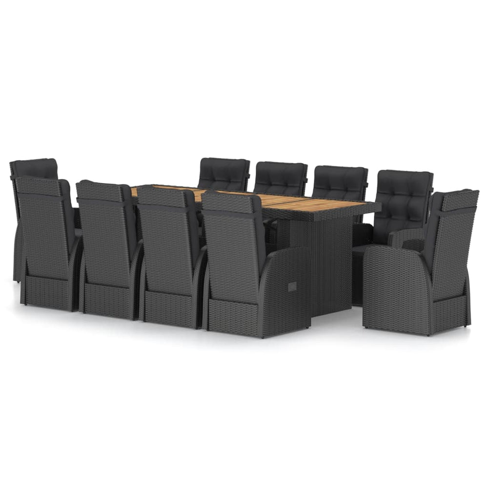 vidaXL 11-Piece Garden Dining Set with Cushions Poly Rattan Black