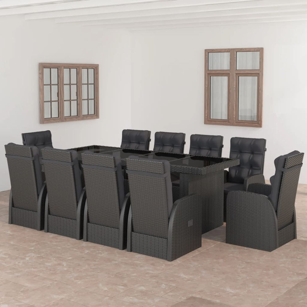 vidaXL 11-piece Garden Dining Set with Cushions Poly Rattan Black
