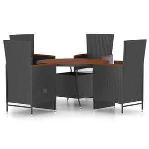 vidaXL 5-Piece Garden Dining Set with Cushions Poly Rattan Black