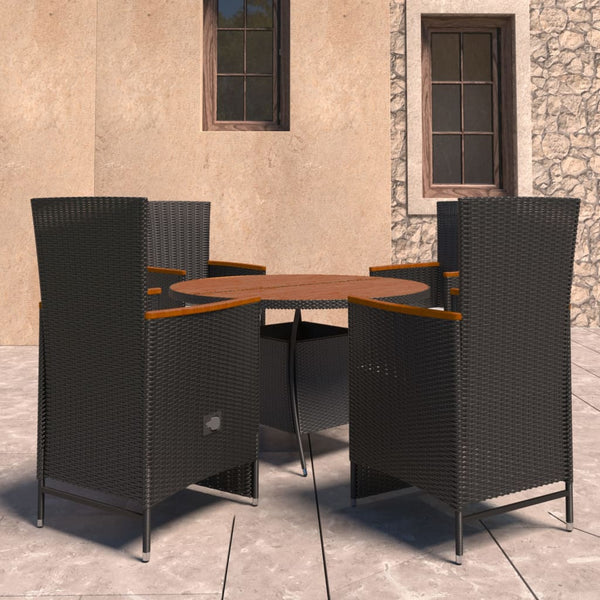 vidaXL 5-Piece Garden Dining Set with Cushions Poly Rattan Black