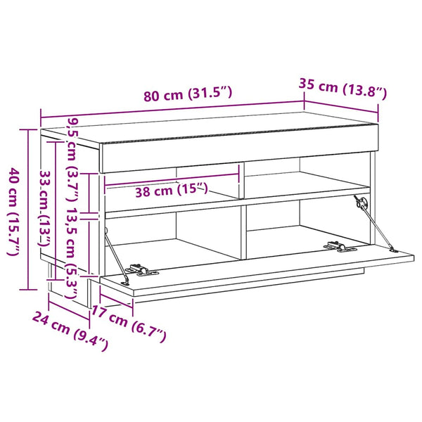 vidaXL TV Cabinet with LED Lights Black 80x35x40 cm