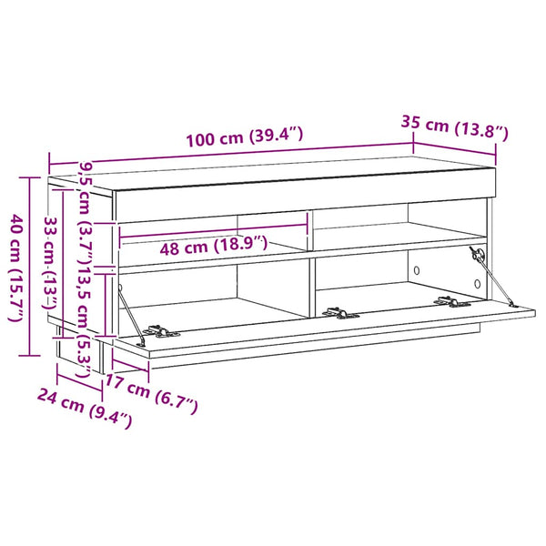 vidaXL TV Cabinet with LED Lights White 100x35x40 cm