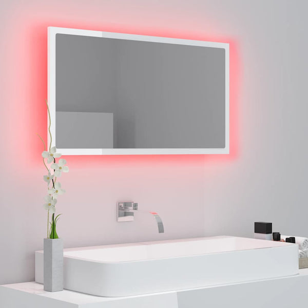 vidaXL LED Bathroom Mirror High Gloss White 80x8.5x37 cm Acrylic