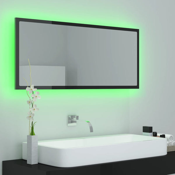 vidaXL LED Bathroom Mirror High Gloss Black 100x8.5x37 cm Acrylic