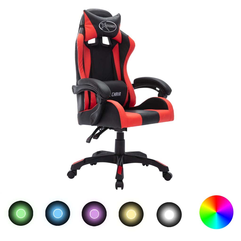 vidaXL Gaming Chair with RGB LED Lights Red and Black Faux Leather