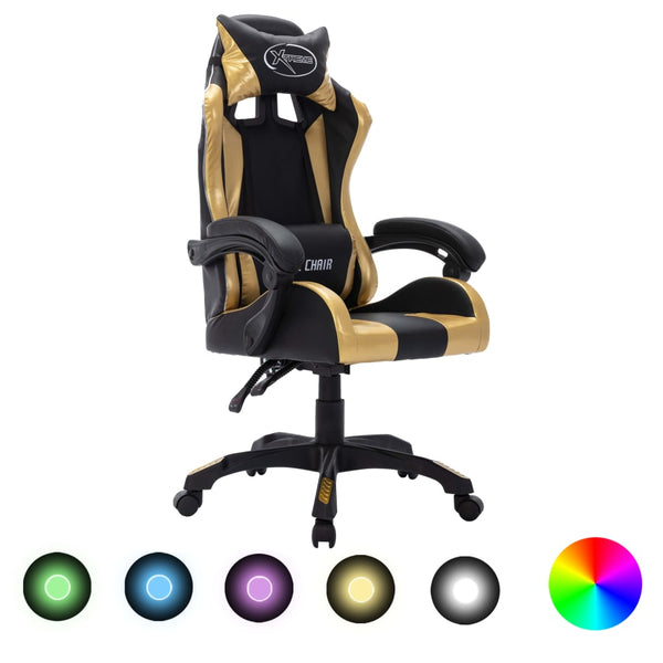 vidaXL Gaming Chair with RGB LED Lights Gold and Black Faux Leather