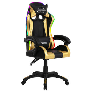 vidaXL Gaming Chair with RGB LED Lights Gold and Black Faux Leather