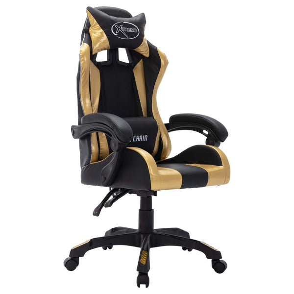 vidaXL Gaming Chair with RGB LED Lights Gold and Black Faux Leather