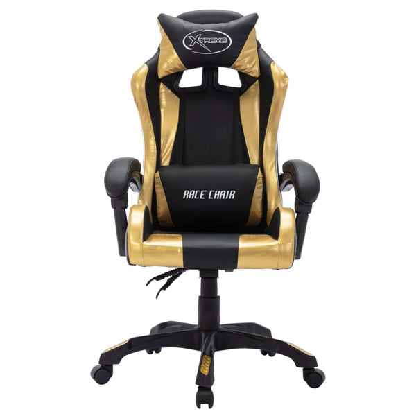 vidaXL Gaming Chair with RGB LED Lights Gold and Black Faux Leather