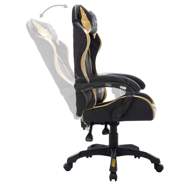 vidaXL Gaming Chair with RGB LED Lights Gold and Black Faux Leather