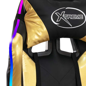 vidaXL Gaming Chair with RGB LED Lights Gold and Black Faux Leather