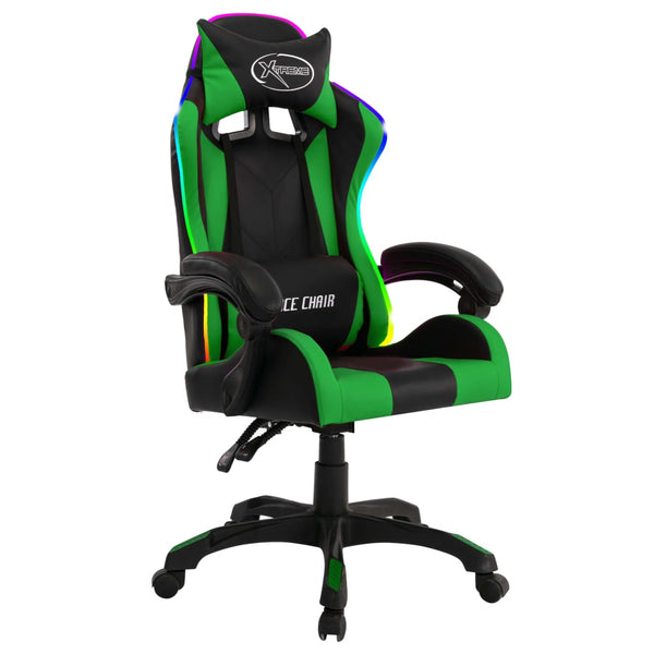 vidaXL Gaming Chair with RGB LED Lights Green and Black Faux Leather