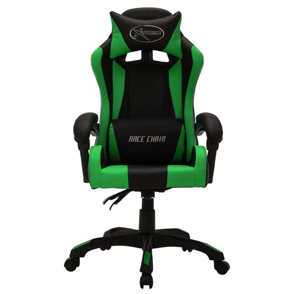 vidaXL Gaming Chair with RGB LED Lights Green and Black Faux Leather
