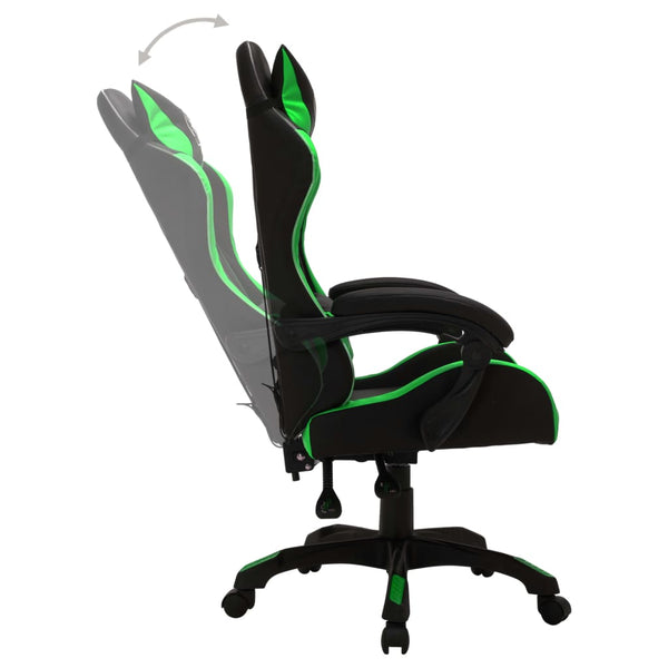 vidaXL Gaming Chair with RGB LED Lights Green and Black Faux Leather