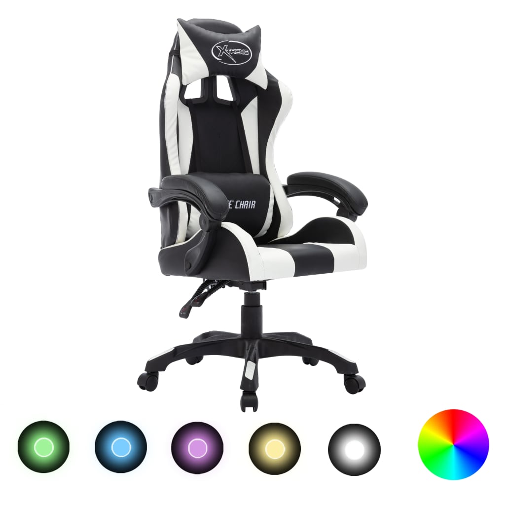 vidaXL Gaming Chair with RGB LED Lights White and Black Faux Leather