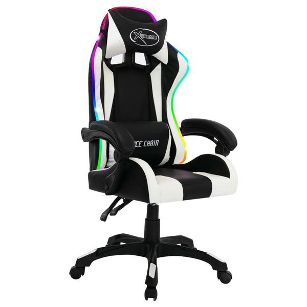 vidaXL Gaming Chair with RGB LED Lights White and Black Faux Leather